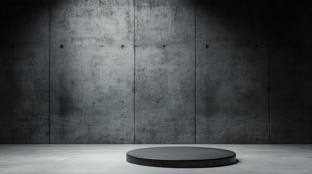 A sleek, minimalistic gray backdrop featuring a circular platform can serve various purposes, such as product staging, presentation setups, or creative photography projects