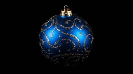 Blue Christmas ball isolated on black background