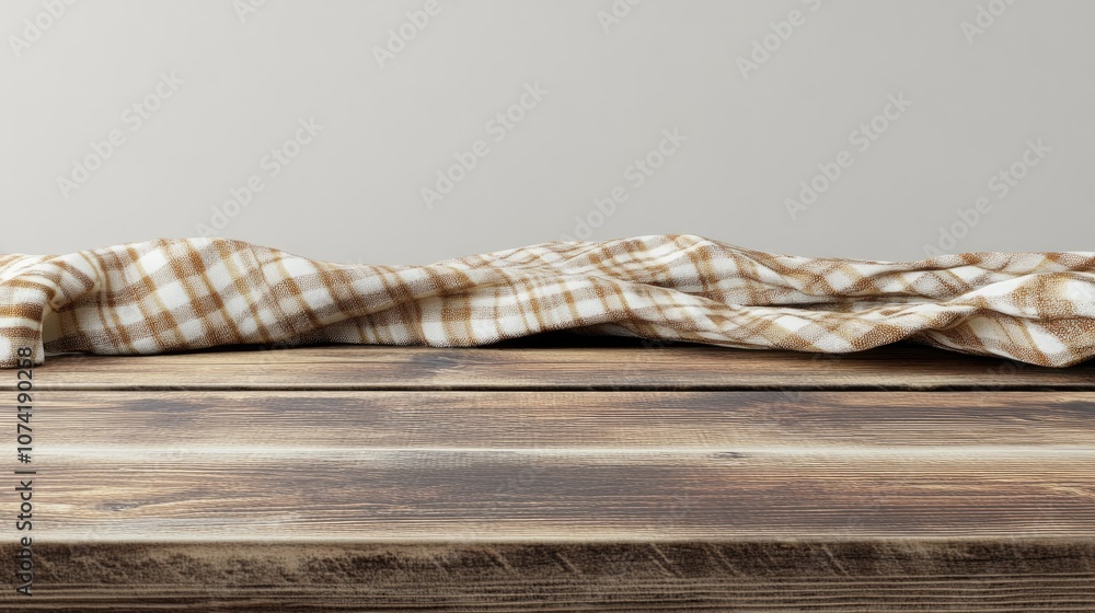 Poster 3d rendering of an empty wooden table with a tablecloth background