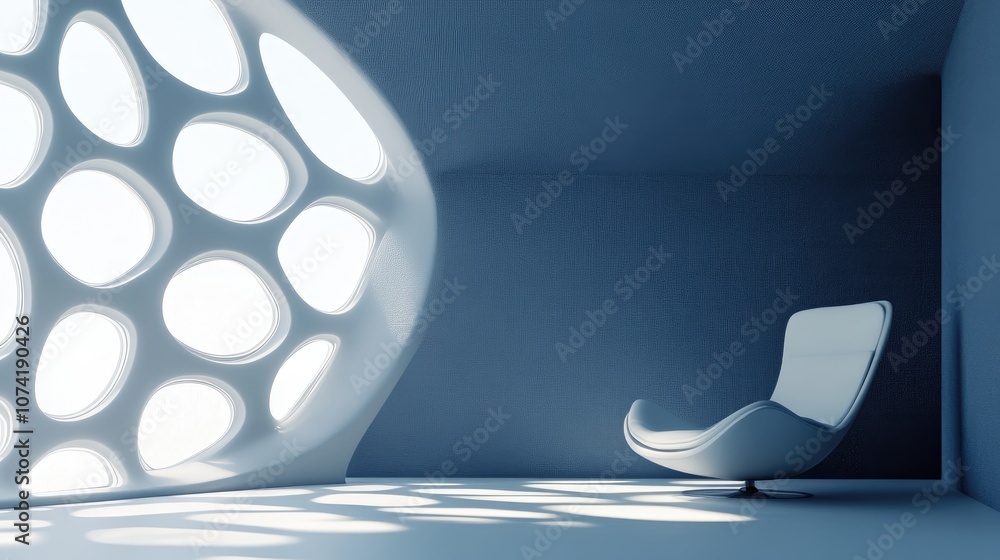 Poster abstract parametric interior design featuring a window 3d rendering and illustration