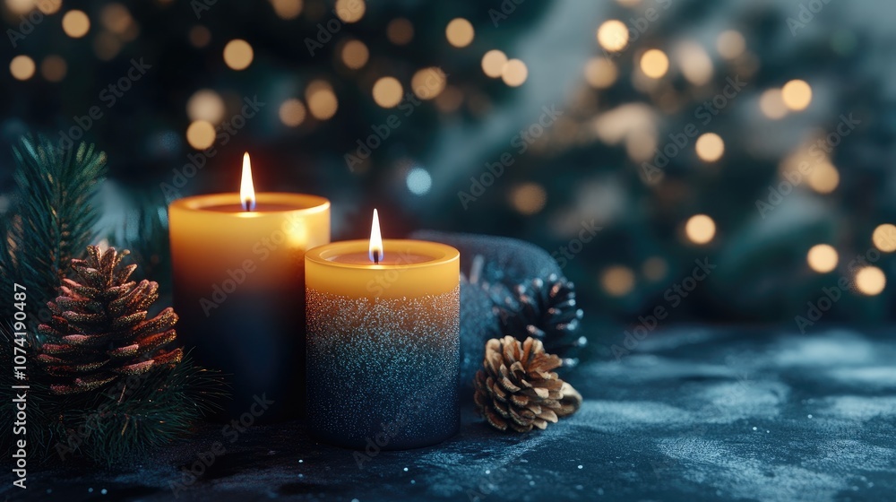 Poster 3d rendering of candles with a festive background