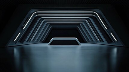 Obraz premium A modern, minimalist interior featuring sleek, angular lines and soft lighting creates a futuristic atmosphere, Ideal for use in technology, architecture, or design presentations,