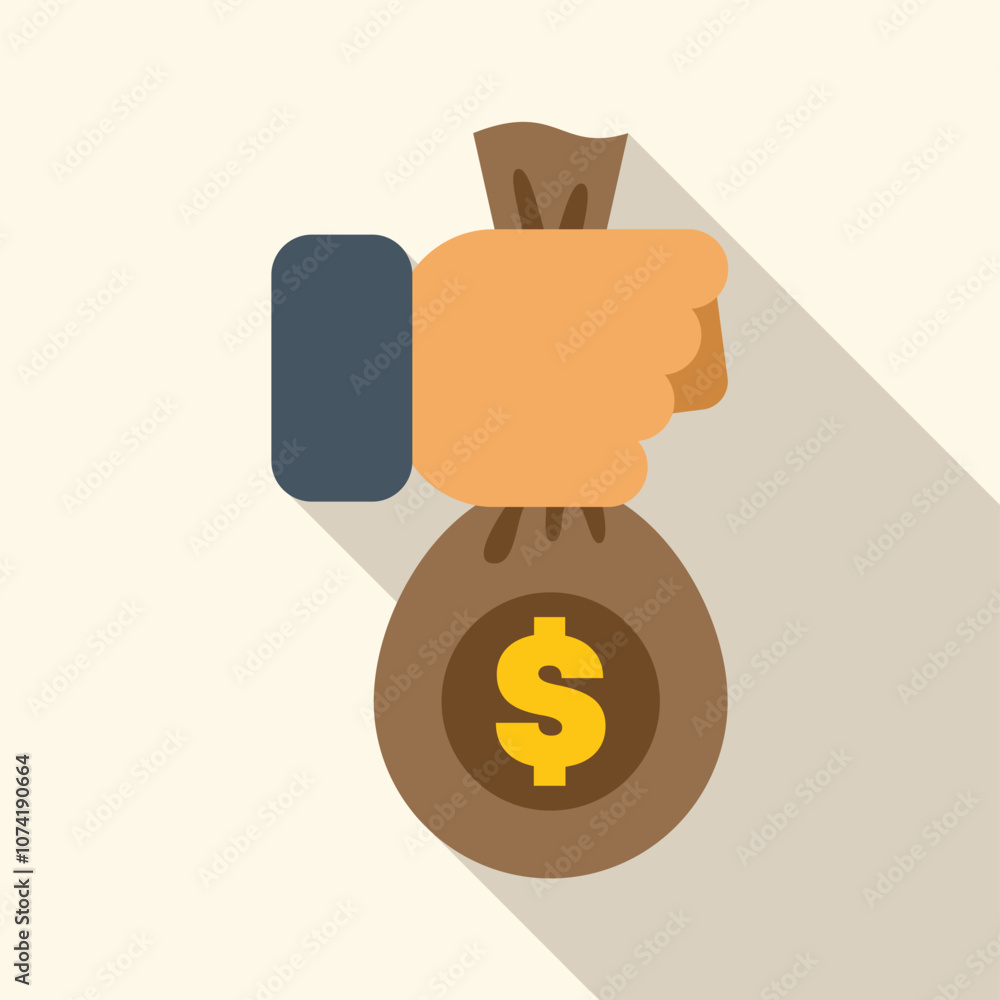 Poster Hand firmly grasping a money bag with a prominent dollar sign, symbolizing wealth accumulation, secure savings, and profitable investments