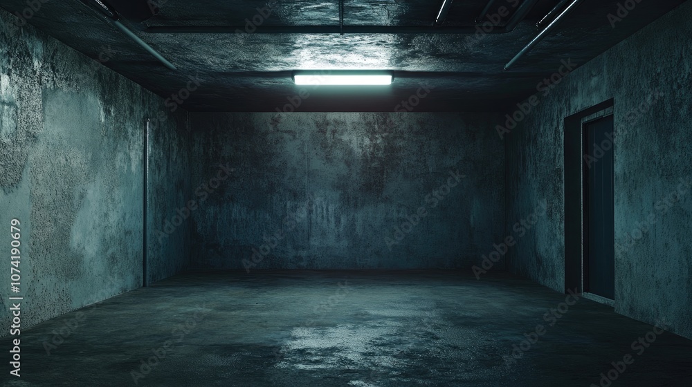 Poster empty interior of a dark basement room with concrete walls 3d rendering of architectural design