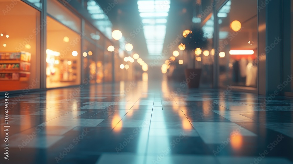 Poster 3d rendering of an abstract blurred and defocused interior of a department store shopping mall for u