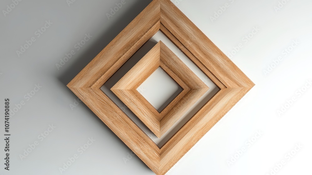 Poster 3d rendering of a contemporary false ceiling design with a square shape and wood pattern on a white 
