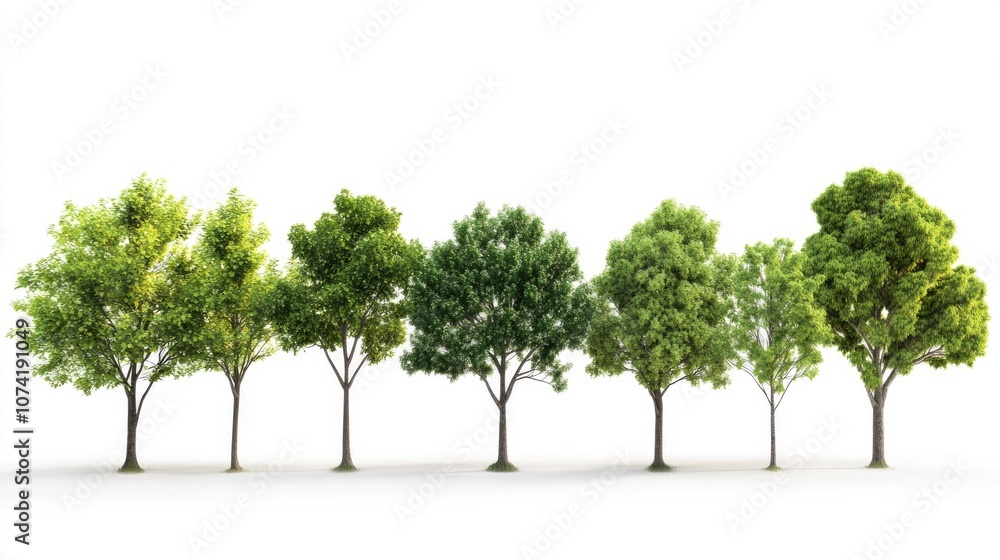 Poster 3d rendering of trees set against a white background