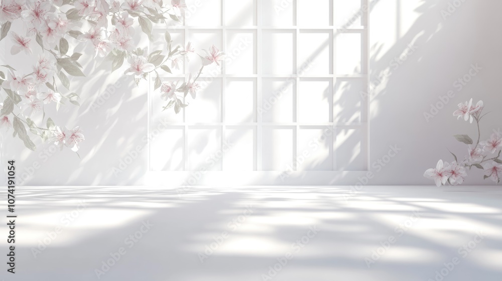 Poster 3d rendering of an abstract white studio background for product presentation featuring an empty room