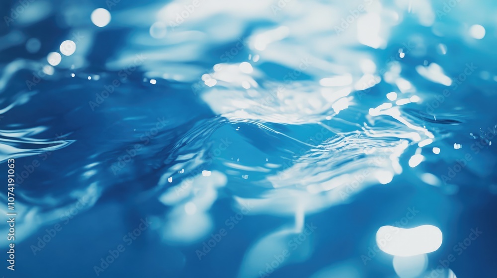 Aufkleber closeup blur abstract of a blue water surface in a swimming pool for graphic design with 3d renderin