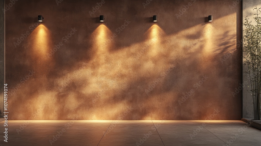 Poster 3d rendering of a brown wall featuring beautiful lighting creating an elegant minimalist background 