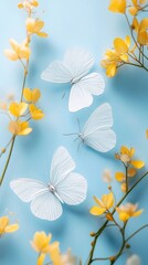  white butterflies with yellow flowers