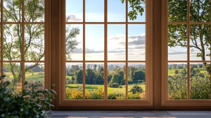 Fototapeta premium 3D rendering of classic wooden and glass house windows