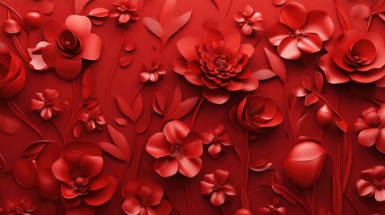 Obraz premium 3D rendering of a red floral wallpaper background