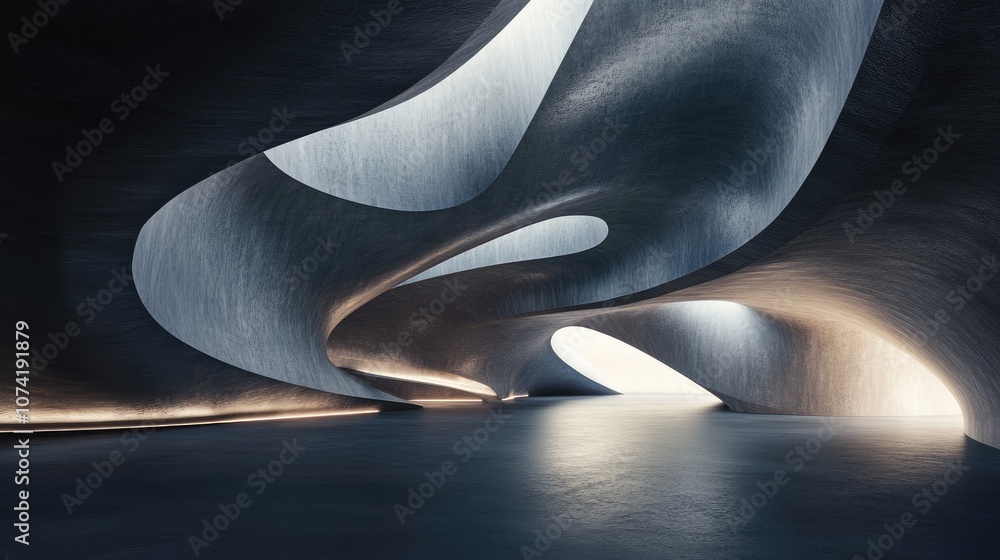 Poster empty dark abstract concrete space with smooth interior features architectural backdrop with night i