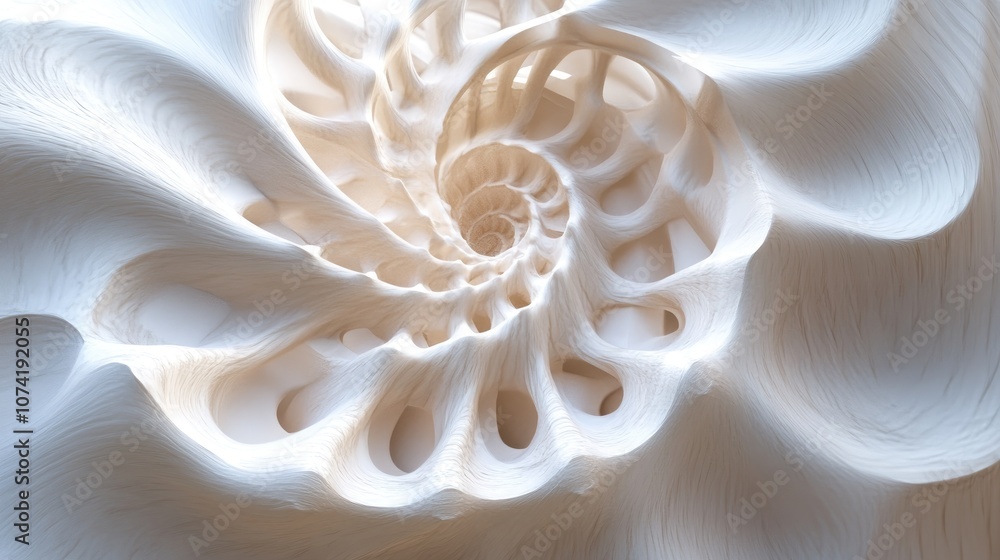 Poster 3d rendering of abstract background featuring coiled shell geometry