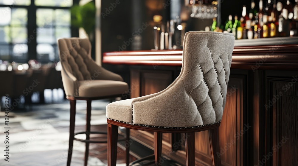 Poster 3d rendering of a chair positioned in front of a bar counter in a dining establishment