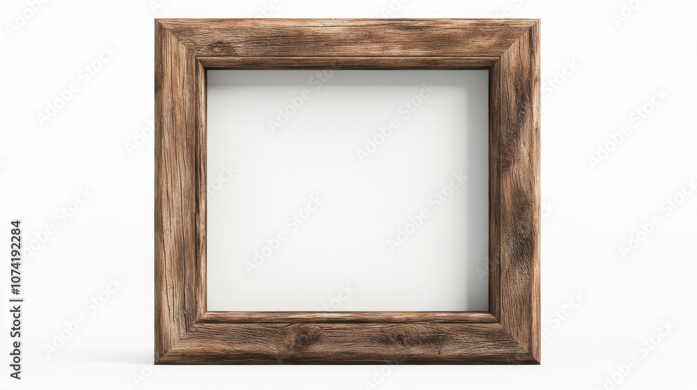 Poster 3d rendering of a rustic wooden picture frame on a white background