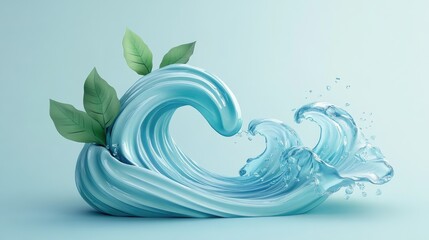 3D rendering of a wave icon nature logo and a design for cosmetics spa and beauty salon branding Interior decoration icon reflecting resorts and restaurants featuring herbal and leaf elements