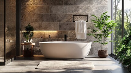 3D rendering of a contemporary residential bathroom interior