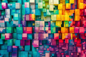 Colorful image of many small cubes in various colors.