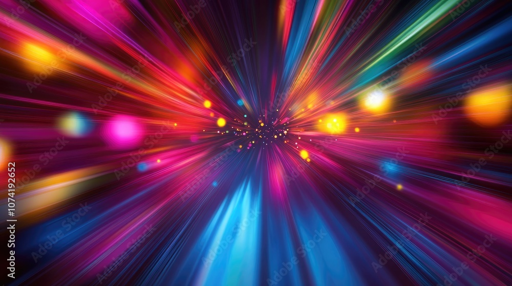 Poster 3d rendering of an abstract blurred background featuring vibrant lights