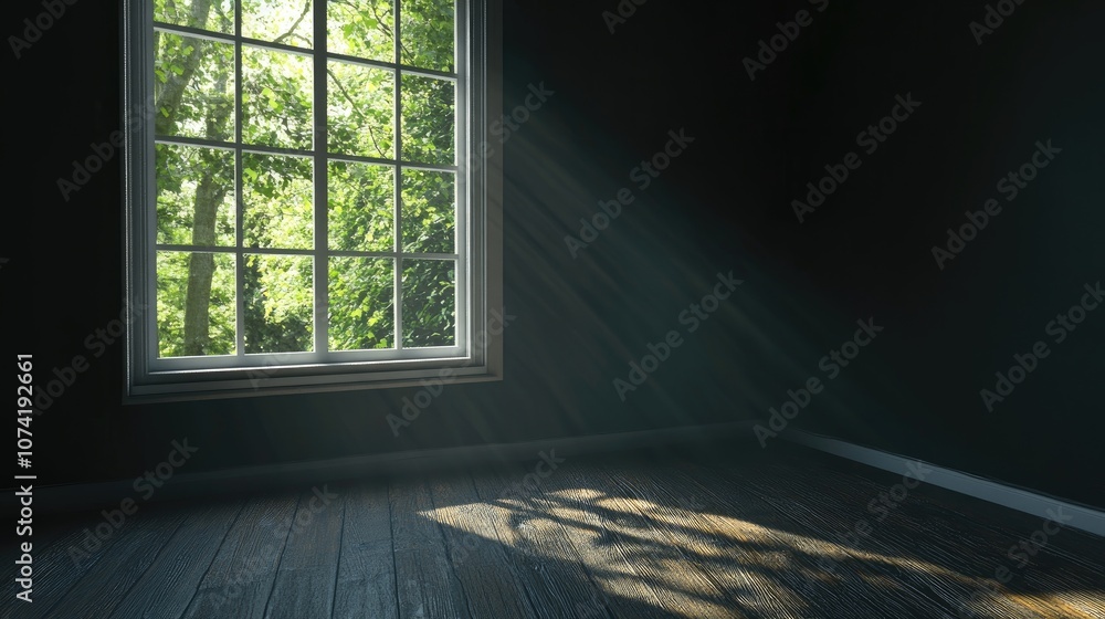 Poster empty interior space featuring a window in a 3d rendering
