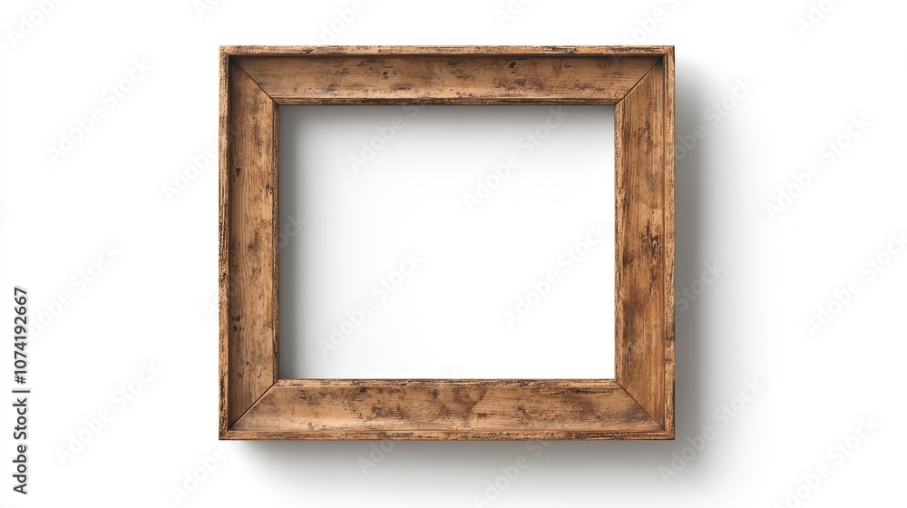 Poster 3d rendering of a rustic wooden picture frame on a white background