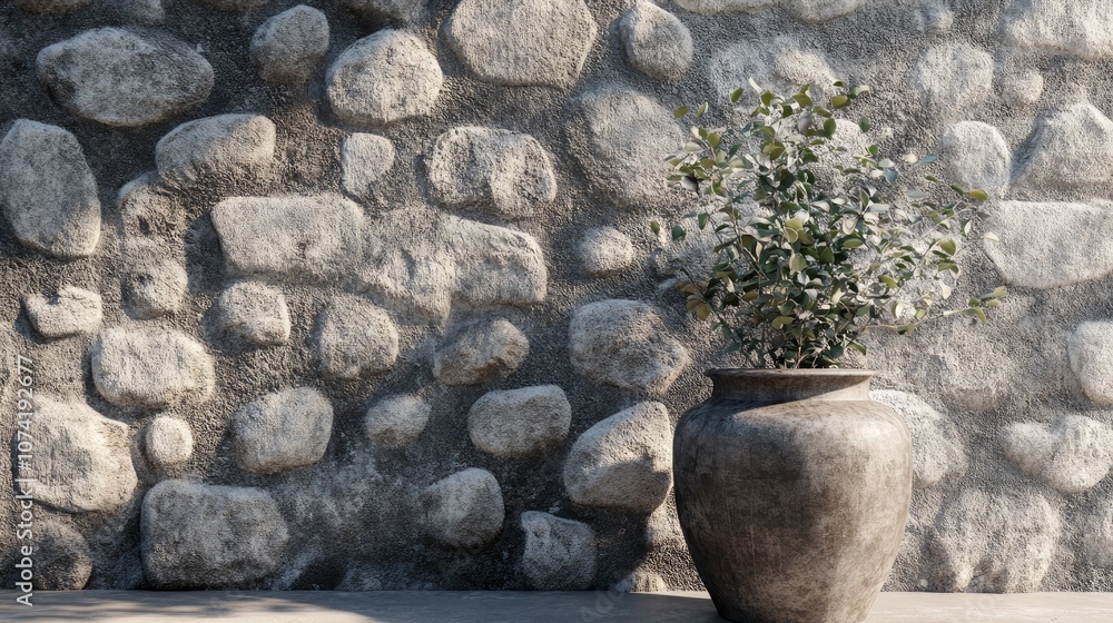 Poster 3d rendering of stone texture in a pot backdrop