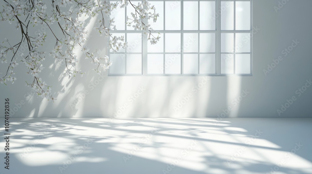 Poster 3d rendering of an abstract white studio background for product presentation featuring an empty room