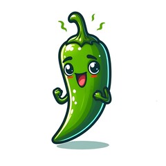 cute cartoon green chili pepper isolated on white background