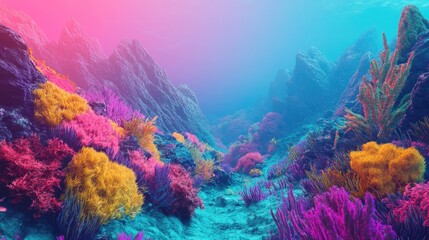 Naklejka premium Vivid background featuring a 3D rendering of a vibrant landscape