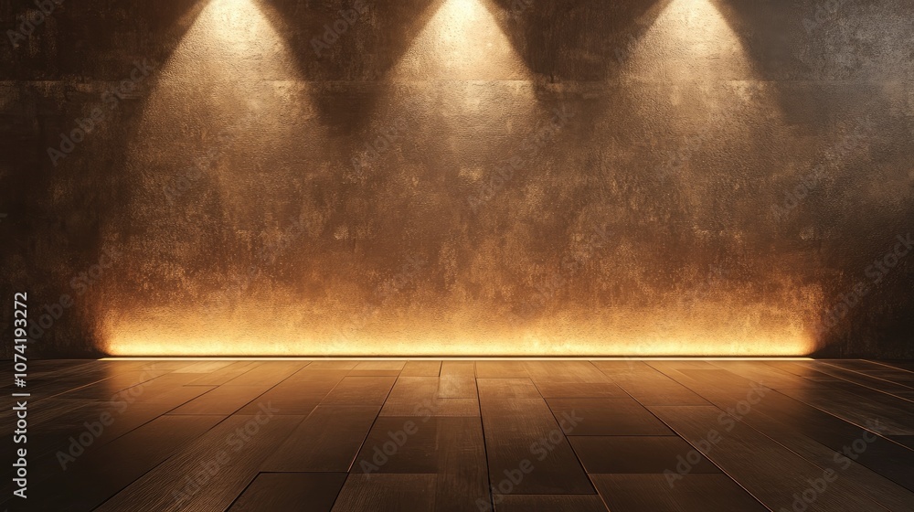 Poster 3d rendering of a brown wall featuring beautiful lighting creating an elegant minimalist background 