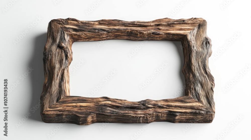 Poster 3d rendering of a rustic wooden picture frame on a white background