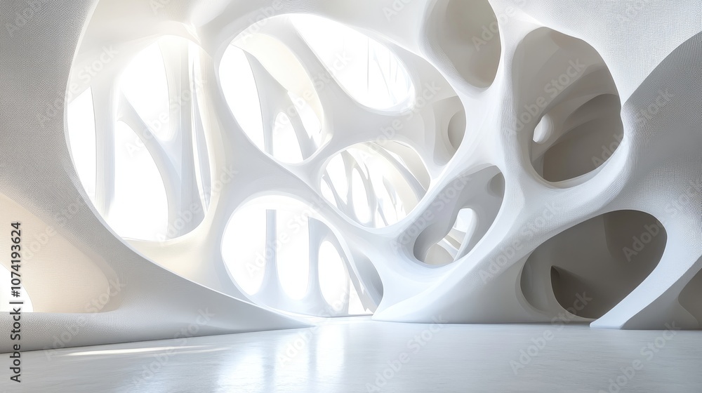 Poster abstract white parametric interior with a window in a 3d rendering