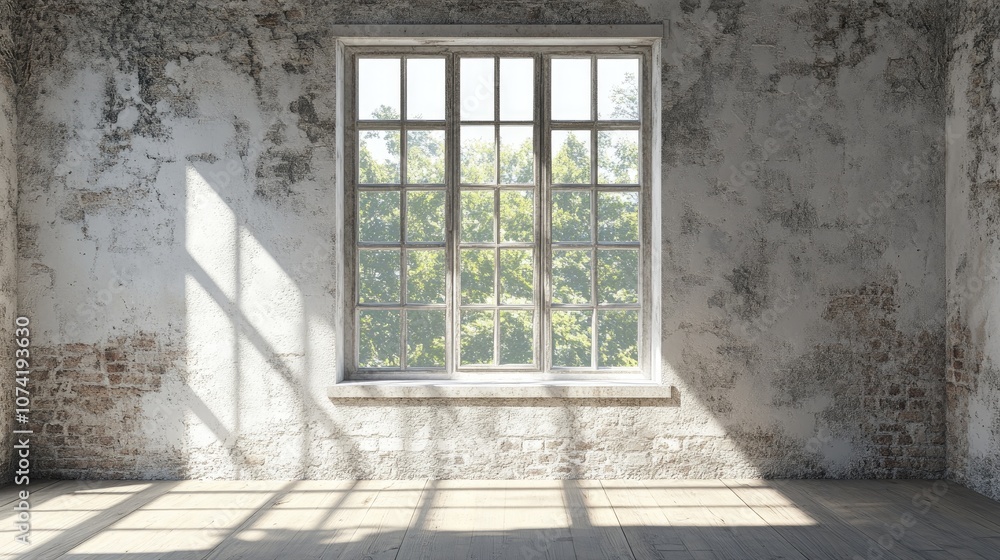 Poster empty interior space featuring a window in a 3d rendering