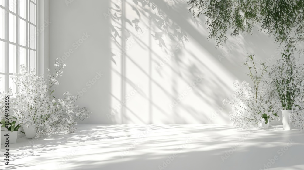 Poster 3d rendering of an abstract white studio background for product presentation featuring an empty room