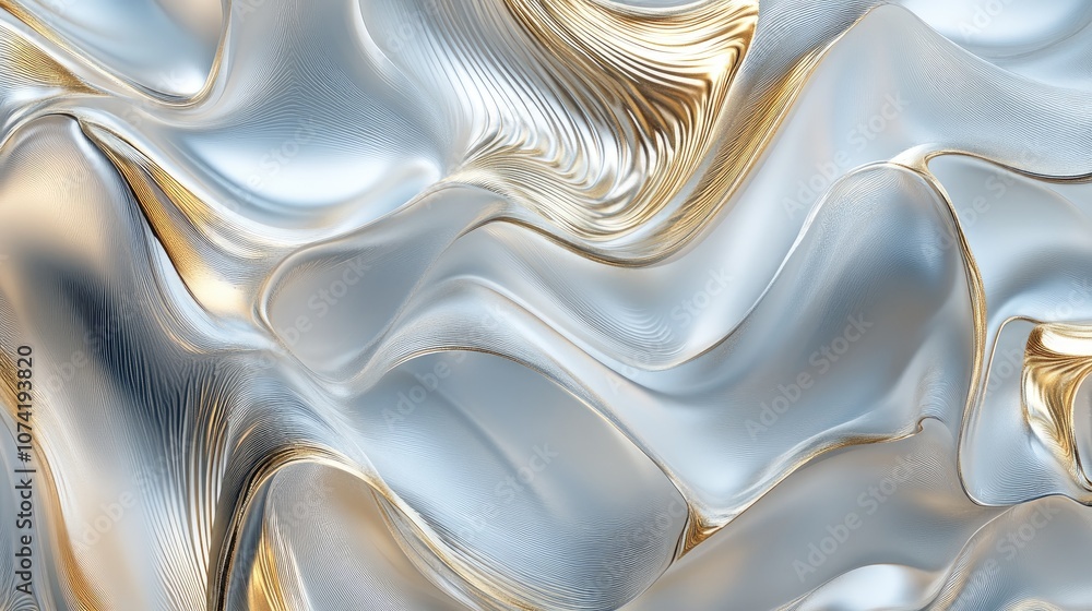 Poster 3d rendering of an abstract liquid marble canvas design featuring gold diagonal waves