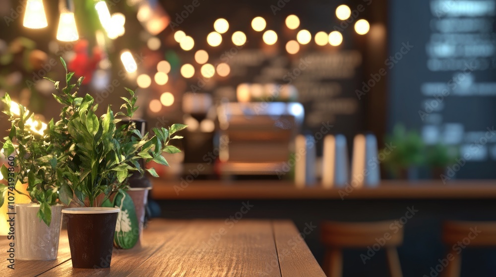 Poster 3d rendering of a coffee shop with a bokeh background