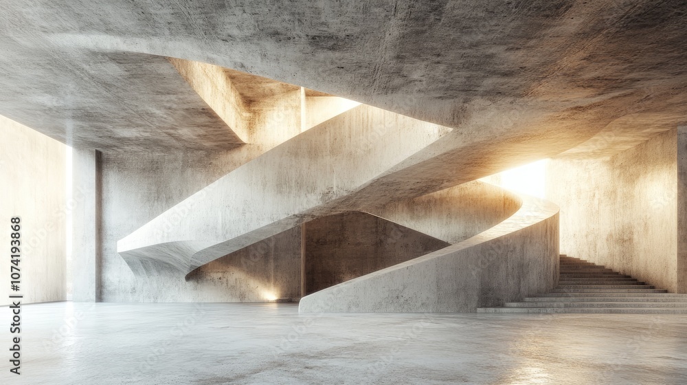 Aufkleber concrete room with abstract interior design in an open space industrial background template with 3d 