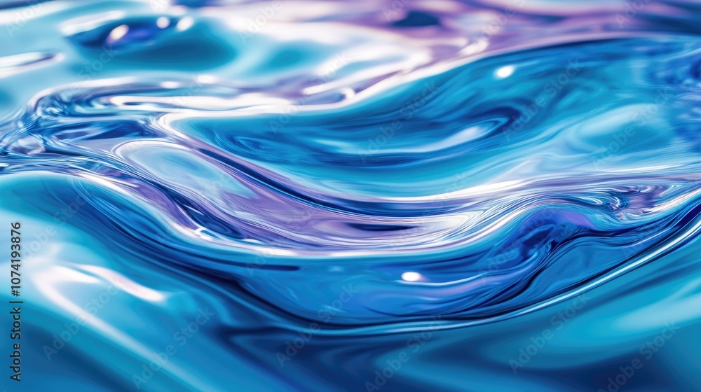 Poster 3d rendering of a vibrant indigo liquid on a smooth surface featuring a pastel colorful vivid wavy d
