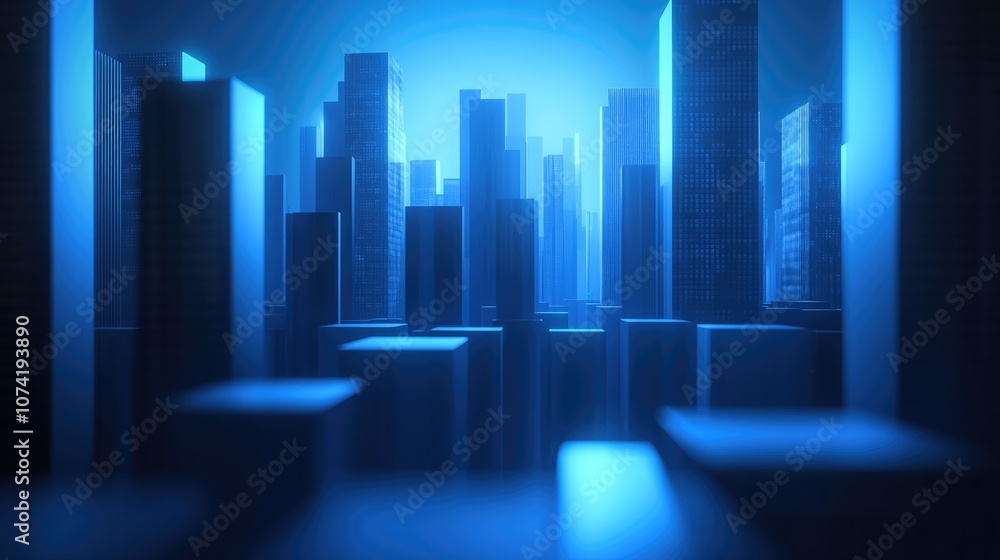 Poster abstract background featuring a 3d rendering of sleek high rise buildings constructed from dark conc