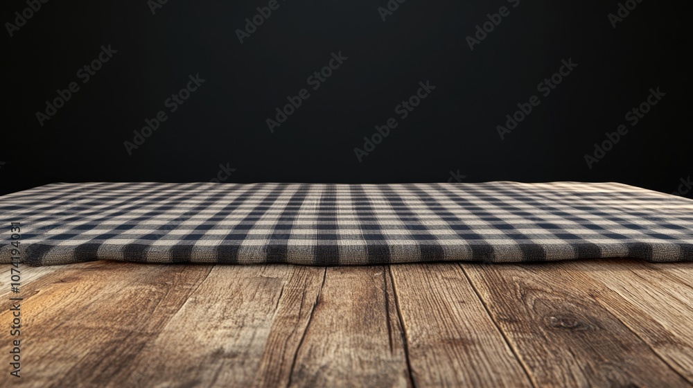 Poster 3d rendering of an empty wooden table with a tablecloth background