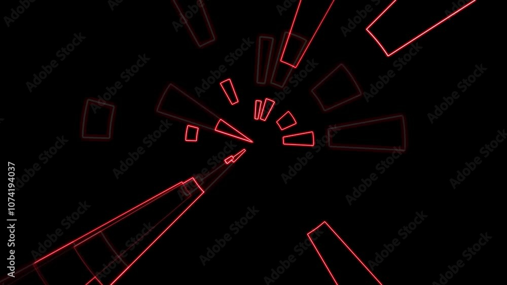 Poster red glowing lines and square shapes in circular shape animation
