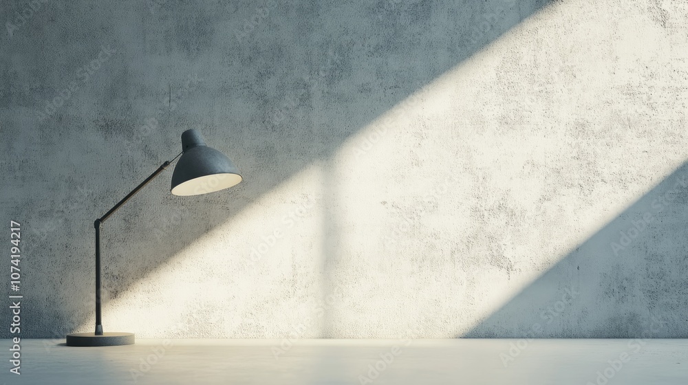 Poster 3d rendering of a desk lamp casting light on a white concrete wall perfect for concept design and pr