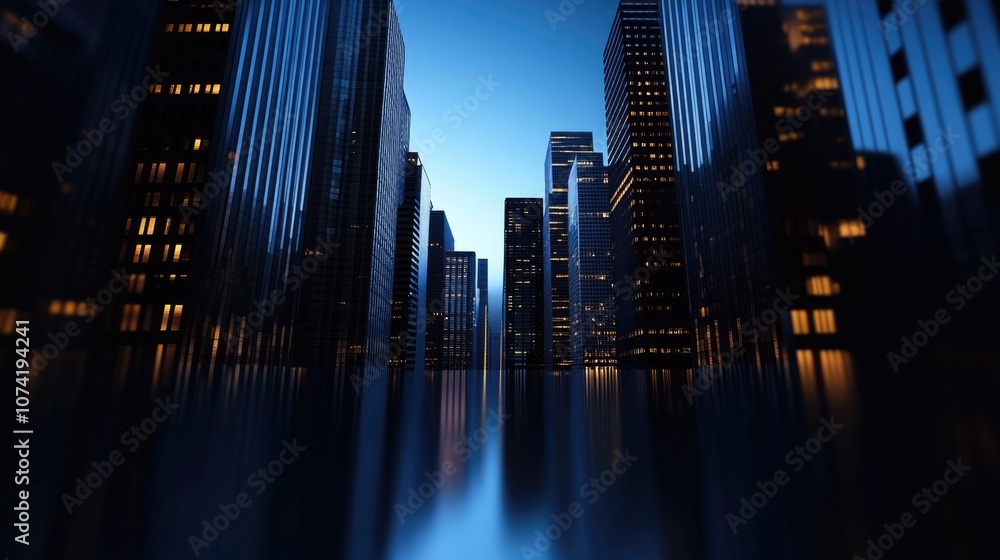 Aufkleber abstract background featuring a 3d rendering of sleek high rise buildings constructed from dark conc