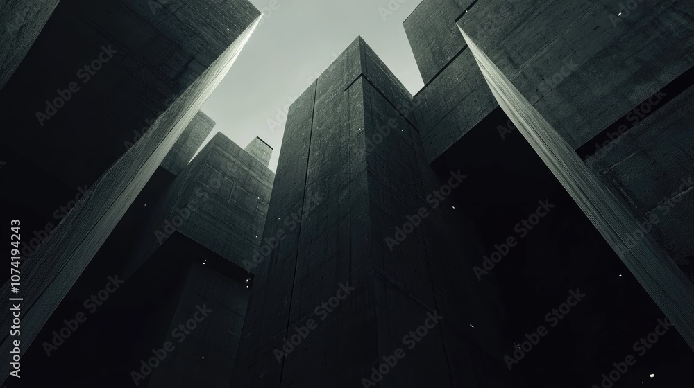 Aufkleber abstract background featuring a 3d rendering of sleek high rise buildings constructed from dark conc