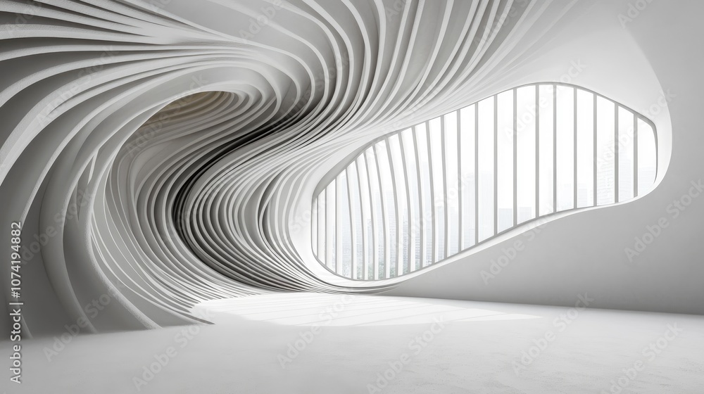 Aufkleber abstract parametric interior design featuring a window 3d rendering and illustration