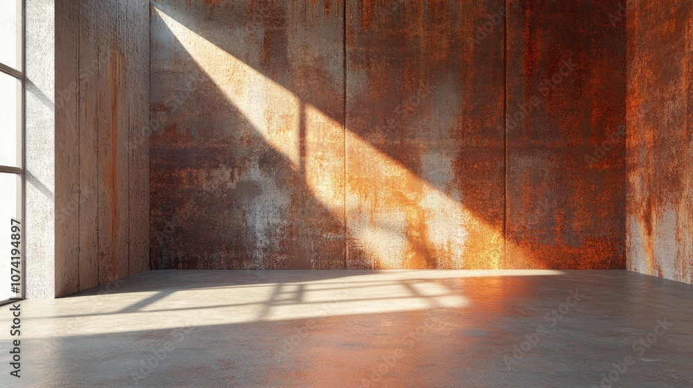 Poster empty smooth abstract interior featuring rusted metal sheets and concrete architectural background i