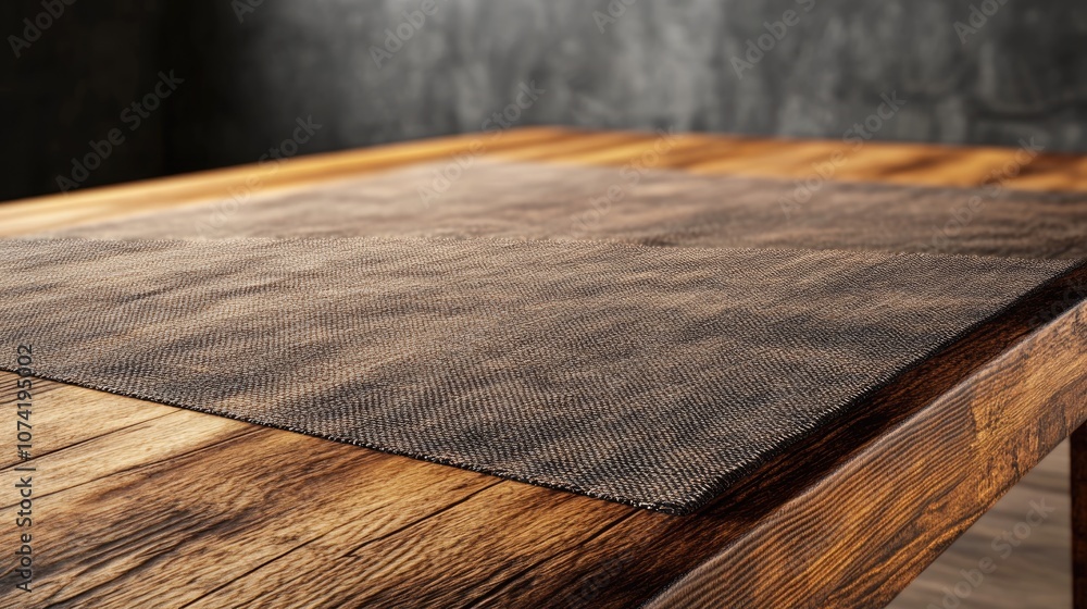 Poster 3d rendering of an empty wooden table with a tablecloth background
