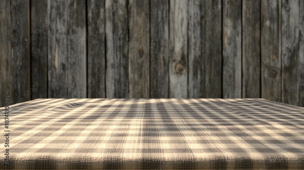 Poster 3d rendering of an empty wooden table with a tablecloth background